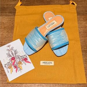 Arteana Blue and Beige Slide Sandals